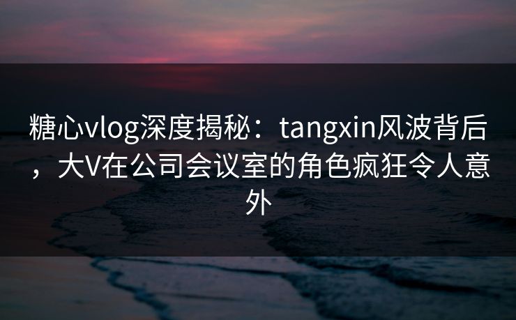 糖心vlog深度揭秘：tangxin风波背后，大V在公司会议室的角色疯狂令人意外